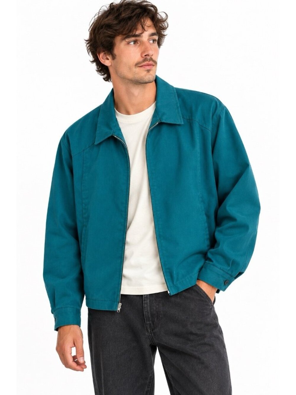 vintage 90s teal HARRINGTON STYLE jacket coat XXL mens lightweight zip up retro